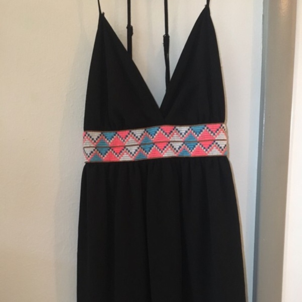 Bright belted black summer dress